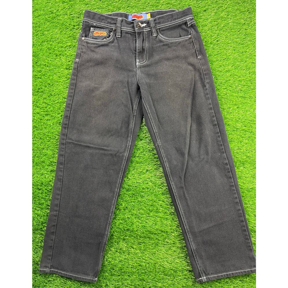 Empyre Womens Jeans Size 26 Black Denim Relax Fit Straight Leg Logo Stitch Pants